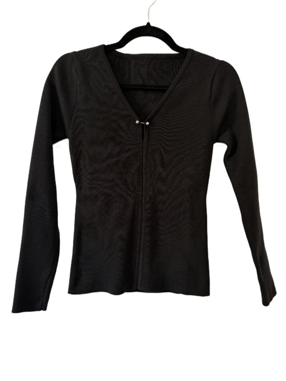 Commense Black Ribbed Knit Cardigan Top Size Small NWOT Silver Bar Closure